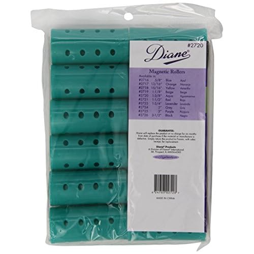 Diane Magnetic Hair Rollers, Aqua, 1 3/8 Inch (Pack of 3)