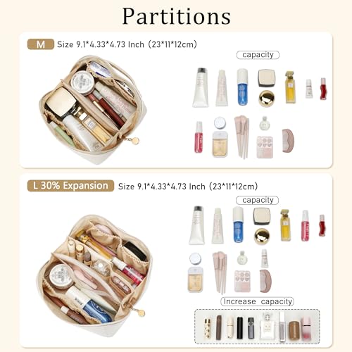 Birthday Gifts for Women Teen Girl, Personalized Initial Makeup Organizer Bag Set, Open Flat Travel Cosmetic Bag With Clear Divider and Handle(Large-Beige,A)