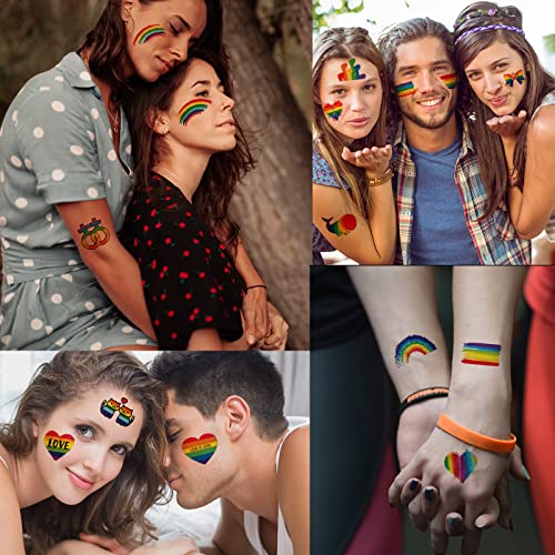 Zomme 144 Pcs Pride Tattoos, LGBT Rainbow Temporary Tattoos, Pride Temporary Tattoos, Waterproof Rainbow Flag Tattoo Stickers for Pride Equality Parades