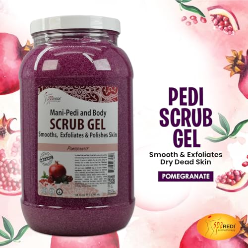 SPA REDI ? Pomegranate Pumice Scrub Gel, Exfoliating, Hydrating & Nourishing, Infused with Hyaluronic Acid, Amino Acids, Panthenol and Comfrey Extract for Glowy Smooth Skin - 128oz Gallon