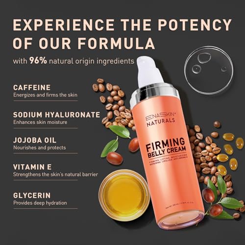 Enaskin Naturals Belly Firming Cream: B Flat Skin Tightening, Cellulite & Stretch Mark Reduction Cream for Stomach, Thighs and Booty - Hydrating Body Lotion for Women & Men - Orange 100 mL