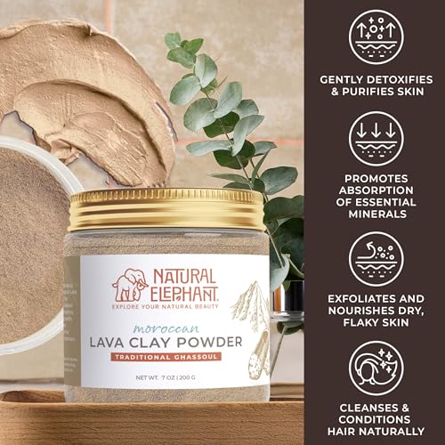 Natural Elephant Ghassoul (Rhassoul) Moroccan Lava Clay Powder | 100% Pure & Natural Face & Body Mask Powder | 3 oz Travel Size