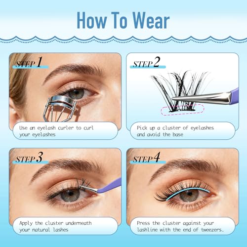 Self Adhesive Lash Clusters Natural Self Adhesive Eyelashes,Pre glued Eyelash Clusters No Glue Needed Lashes Wispy,C- curly,DIY cluster eyelash extensions,8-14mm 120pcs
