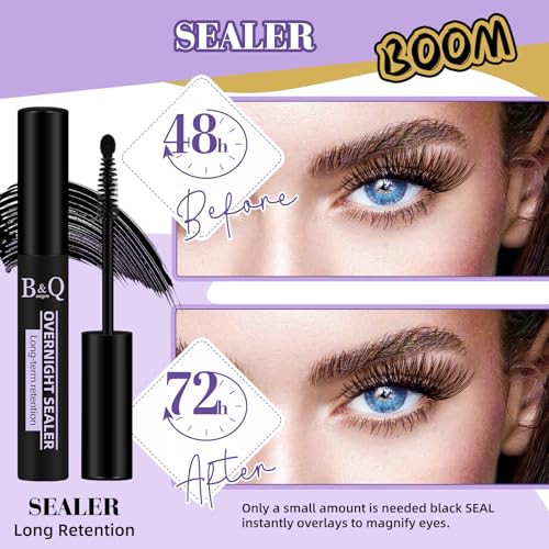 B&Q Lash Clusters Overnighter 10ML Lash Sealer for Cluster Lashes Black Lash Extension Sealant Healthy Lash Sealant Longer Life Coating Lash Seal (Black,10ml)