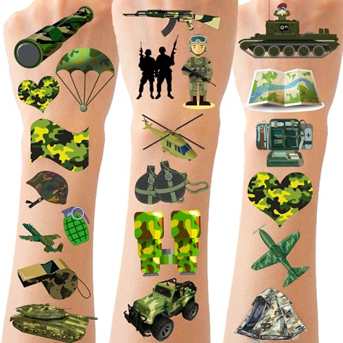 CupaPlay 290 PCS Camouflage Tattoos Temporary Stickers for Kids - Army Theme Party Supplies Decorations Birthday Baby Shower Party Favors Goodie Bag Stuffers Favors Prize(30 Sheets)