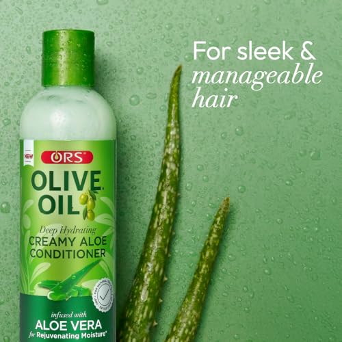 ORS Olive Oil Deep Hydrating Creamy Aloe Conditioner with Aloe Vera for Rejuvenating Moisture, Super Slip Detangling, Hydrates & Adds Radiant Shine 8 Ounces
