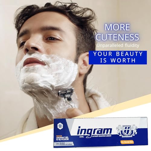 Lather Shave Cool Ingram Shaving Cream Tube 60g Glycerin Coconut Oil Made In Egypt (4 Pack = 8.47 oz / 240 gm)