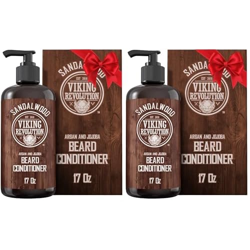 Viking Revolution Beard Conditioner w/Argan & Jojoba Oils - Softens & Strengthens - Sandalwood Scent - Beard Conditioner w/Beard Oil (17oz Conditioner) (Pack of 2)