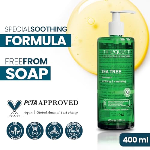 Tea Tree Face Wash for Acne-Prone & Oily Skin ? Purifying Facial Cleanser with Aloe Vera, Panthenol & Bisabolol ? Gentle Daily Gel Cleanser ? 13.53 fl oz