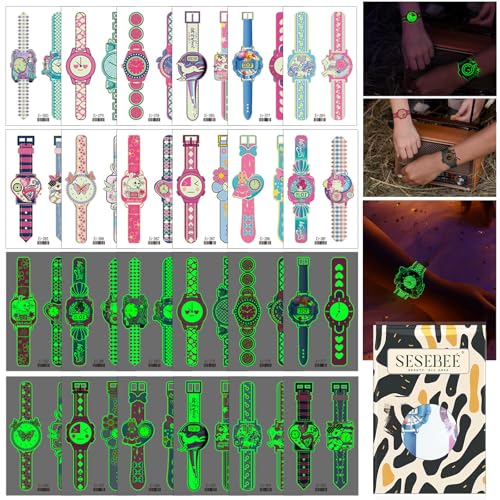 Luminous Watch Tattoos for Kids, 24PCS Kids Unicorn Glow Tattoo, Boys and Girls Glow Tattoo Stickers, Waterproof Glow Tattoo Stickers, Kids Party Favours, Birthday Party Favors Goodie Bag Fillers