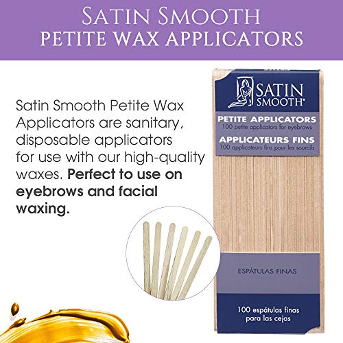 Satin Smooth Petite Wax Sticks for Hair Removal, Wax Applicator Sticks, Wooden Waxing Stick Spatulas for Eyebrow & Facial Hair Waxing 100 Ct, 2 Pack