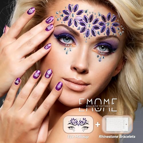 EMOME 12 Sets Face Gems Glitter, Face Eye Body Jewels Rhinestones for Women Makeup, Face Gem Nail Stickers for Fairy Butterfly Glitter Rave Outfit Accessories