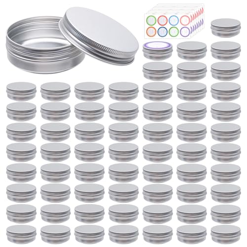 64Pack 2oz Aluminum Tin Jars, Metal Round Tins with Screw Lid for Lotion Bars, Balms, Cream, Salve, Spices, Toiletries
