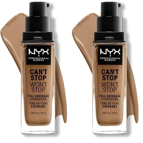 NYX PROFESSIONAL MAKEUP Can't Stop Won't Stop Foundation, 24h Full Coverage Matte Finish - Caramel (Pack of 2)