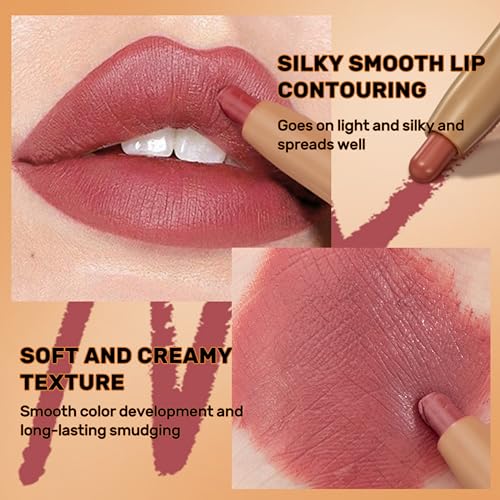 MAEPEOR Matte Lip Crayons 12 Colors Smoothly Creamy Nude Velvet Lipliner Pen With Lip Brush for Daily Wear (Color 08)