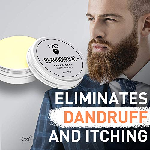 Beardoholic Beard Balm ? 100% Natural With Strong Hold That Lasts All Day - Shapes and Styles Beard With Ease ? Eliminate Beard Itch and Dandruff ? Light Orange Scent, 2 oz or 60 g Size of Container