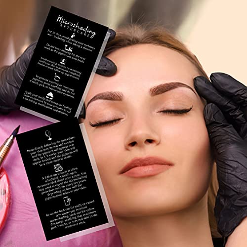 Microshading Aftercare Card | 50 Pack | 2x3.5" inches Business Card Size | Brow PMU Brow Artist Powdered Brow | Black with White Design