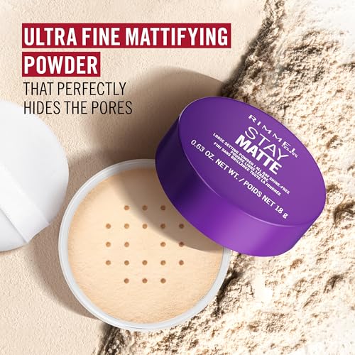 Rimmel Stay Matte Loose Powder, 001 Transparent, Face Loose Powder, Talc-free, Vegan, Lightweight, Soft Focus Effect, Soft Luxurious Applicator Puff?¢æ?, 0.63oz