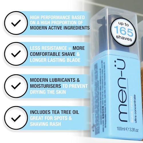 men-? High-Performance SHAVE CREAM REFILL w/UP TO 165 SHAVES, mens shaving cream with Long Lasting/Ultra-Concentrate Formula with Tea Tree oil/Lubricants & Moisturisers, shaving cream mens 3.3 fl oz.¡¦