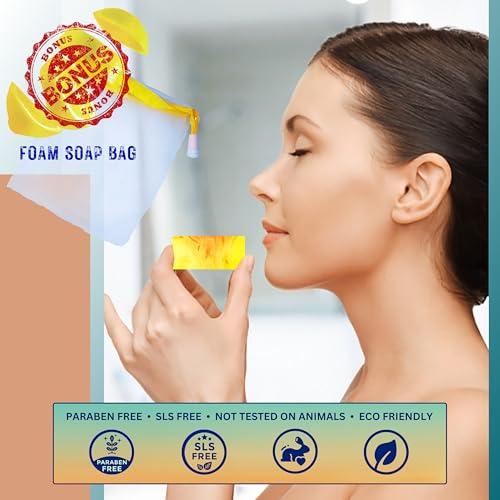 Lemon Turmeric Kojic Acid Soap Bars for Dark Spots | Vitamin C & E, Retinol, Collagen, Tea Tree Oil Face Soap Bars | Natural Soap Bar for Women & Men