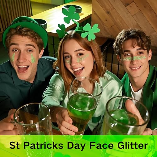 Green Face Glitter Gel,St Patricks Day Body Hair Glitter,Self-Adhesive Holographic Chunky Green Glitter, St Patricks Day Accessories for Women,Kids Rave Festival Carnival Makeup,40g/1.41 oz