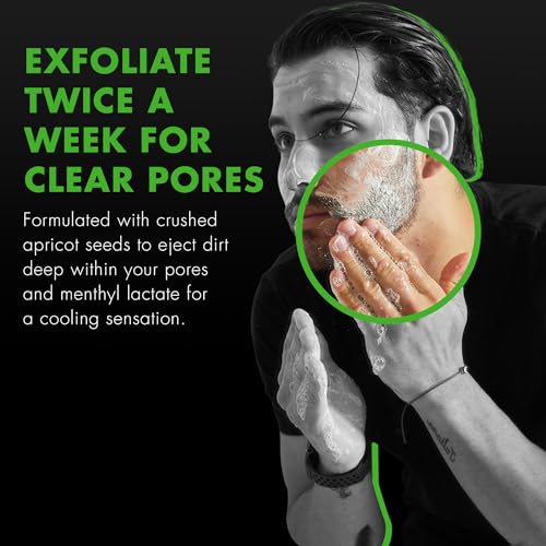 Tiege Hanley Exfoliating Face Wash for Men, Gentle Fragrance-Free Face Scrub With Apricot Seed Powder, Vitamin B3, & Allantoin, Cooling Exfoliator, Gentle on Sensitive Skin, Men¡¯s Skin Care, 2 FL Oz
