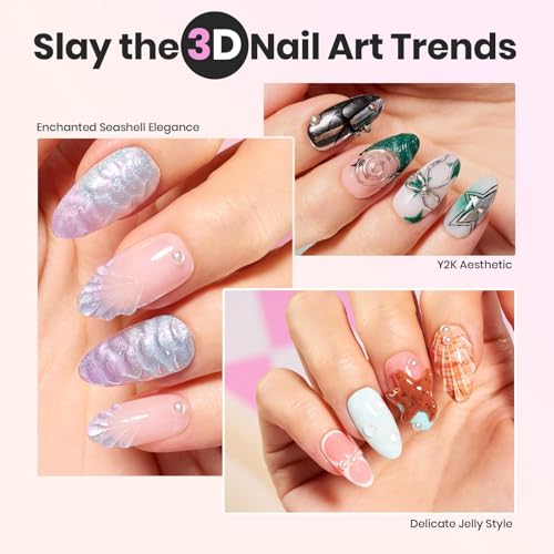 Beetles Solid Builder Gel for Nails,4 Colors Clear Pink White 3D Sculpting Gel Non-Sticky Hand Carving Nail Glue for 3D Nail Art with 3D Mold Chrome Powder Tools Salon DIY at Home,UV&LED Needed