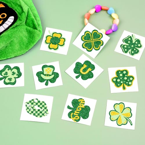 30 Pcs Glitter St. Patrick's Day Tattoos, St Patricks Day Accessories, St Patricks Day Stickers, Saint Patricks Day Irish Leaf Shamrock Temporary Tattoo Sticker for Body Face, Party Favors Decoration