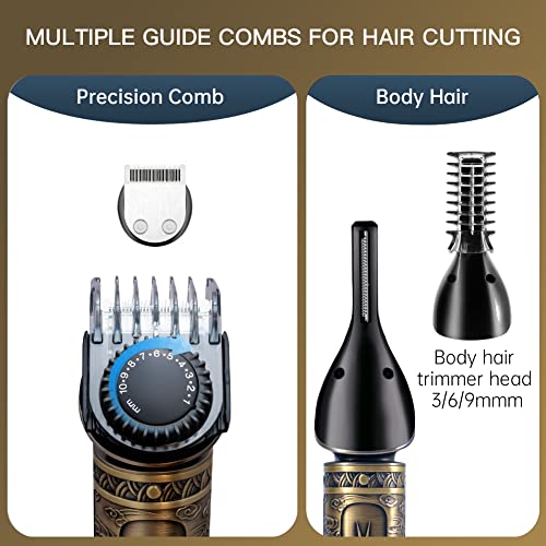 Beard Trimmer Kit Professional Hair Clipper Zero Gapped T-Blade Electric Shaver Razor Nose Body Trimmer for Men Cordless Grooming Kit 7 in 1