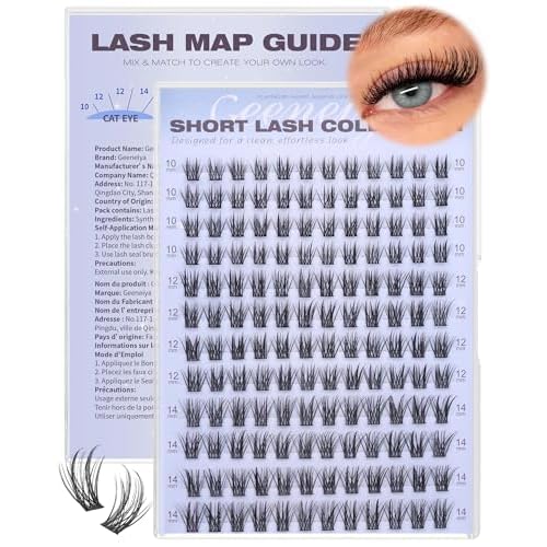 Geeneiya Natural Lash Clusters Short Eyelash Clusters 10-12-14MM Wispy Lashes Clusters Pesta?as Postizas Naturales C Curl Cluster Eyelash Extensions Clean Girl Makeup DIY Lash Extension 144Pcs