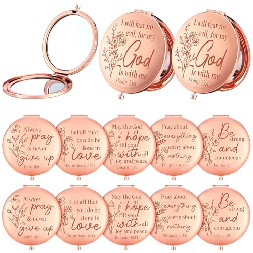 12 Pcs Christian Gifts Mirror for Women Bulk Easter Bible Verse Makeup Compact Pocket Mirror Inspirational Christian Party Religious Gift for Coworker Teacher Employee Travel Church Scripture