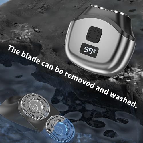Travel Electric Shaver Compact, Mini Rotary Razor with Double Foil, Washable Head, Type-C Fast Charging, LED Screen