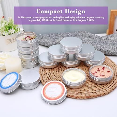 64Pack 2oz Aluminum Tin Jars, Metal Round Tins with Screw Lid for Lotion Bars, Balms, Cream, Salve, Spices, Toiletries