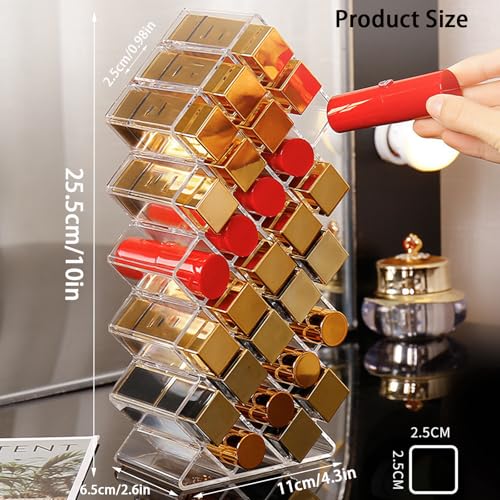 Lipstick Organizer,56 Lip Slots Acrylic Lipstick Holder,Stackable Lip Gloss Organizer,for Lipgloss Makeup Vanity Display, Clear (2 Pack)