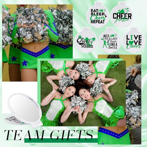 Wenqik 50 Pcs Cheerleader Mirror Gifts Bulk Cheerleading Compact Mirror Cheer Party Favors Folding Pocket Portable Makeup Mirrors for Football Rugby Game Team Friendship Gift(Green Cheer)