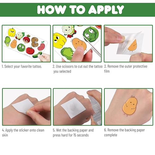 100 PCS Funny Vegetable Temporary Tattoos Sticker for Kids Avocado Corn Pumpkin Birthday Party Decorations Supplies Favors Celebration Gifts Boys Girls Baby Shower Cute Tattoo School Reward Themed