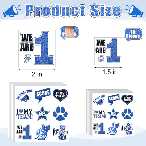 Colarr 180 Pcs Blue and Black Team Spirit Temporary Tattoo 2", 1.5" Face Body Paw Go Team Cheer Tattoo Removable Glitter School Spirit Stickers for Classroom Cheerleading Football Sports Games