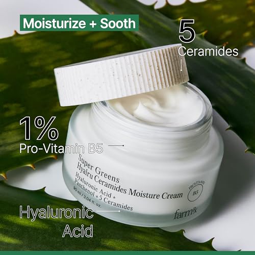 Farm Rx Super Greens Hyalru Ceramides Moisture Cream (3fl oz) - Rich Moisturizer, Strengthen Moisture Barrier, Deep Hydration. Korean Skin Care. Hyaluronic Acid, Panthenol, Vegan.