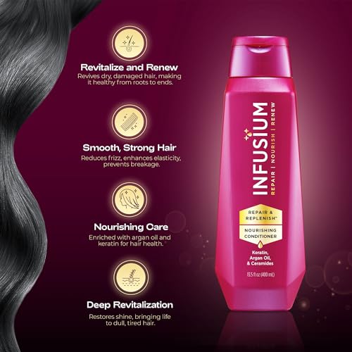 Infusium Repair and Volumize Conditioner - Hair Conditioner with Collagen and Hyaluronic Acid - Plumps Hair, Reduces Brittleness and Frizz - 13.5 oz