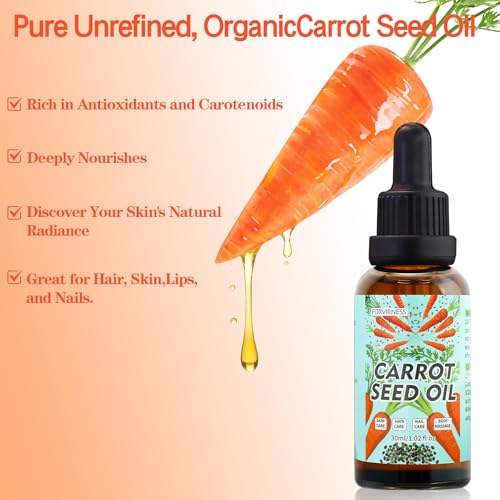 3Pack Carrot Seed Oil, Pure Unrefined Cold Pressed Daucus Carota Moisturizer for Hair Skin and Nails, Carrot Seed Moisturizer with Caratone for Face and Lip Care, Body Massage oil