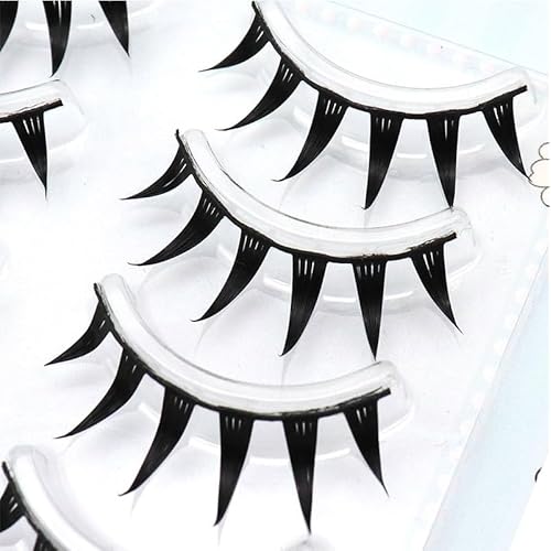 Fake Eyelashes Natural Look Daily False Eye Lashes Daily Strip Cross Black Band 10-12mm LASGOOS Thick Lashes A Shape Cute Devil Lash for Cosplay Wedding Work Manga Eye Makeup 5 Pairs Bulk L05BK