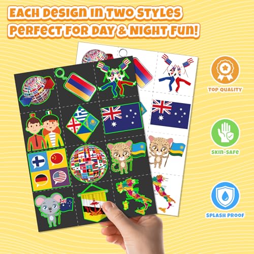 96 PCS World Flag Party Favors ? 72 Pre-Cut Temporary Tattoos & 24 Slap Bracelets for Kids, Multicultural Birthday Supplies & Classroom Rewards