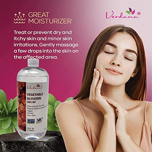 Verdana Vegetable Glycerin ? USP, Food, Cosmetic Grade - Palm-Derived, No Soy Involved ? Glycerine for Cosmetic & Personal Care and Skin, Hair & Other Formulations ? Non-GMO, Vegan ? 32 fl oz