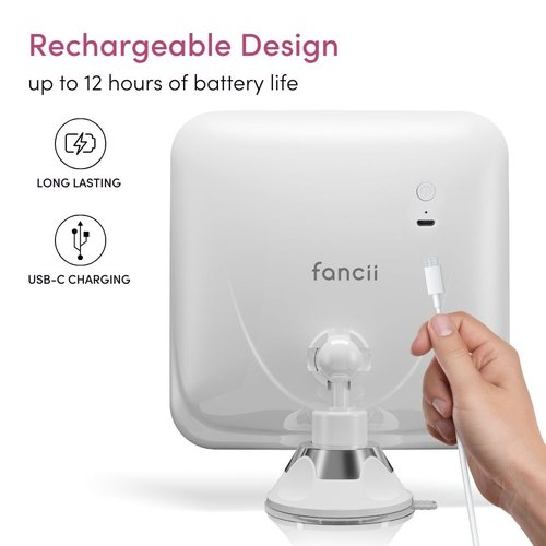 Fancii 20x Magnifying Makeup Mirror with LED Lights, Rechargeable, High Zoom | 7-inch Large Lighted Travel Mirror for Vanity and Bathroom, Dimmable, 3 Light Settings, Strong Suction, 360° Rotation