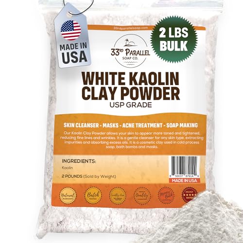 White Kaolin Clay Powder USP GRADE (2 LBS / 32 oz) 100% Natural USP Grade | Facials, Face Mask, Soap Making, Creams, Lotions, Bath Bombs | aka White Clay & China Clay Powder | 2 Pound