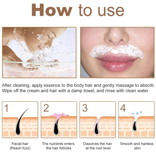 Facial Hair Removal Cream for Women, Coconut Facial Depilatory Cream for Sensitive Skin Hair Remover for Upper Lip and Chin for Face Cleansing & Soothing, Gentle and Non-irritating 1.76 Oz