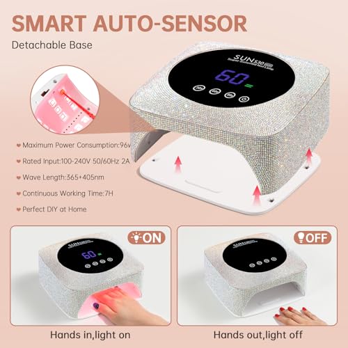 UV LED Nail Lamp 96W Rechargeable Gel Curing Lamp, Cordless Nail Dryer Gel Polish Light with Large LCD Display, with 3 Timer Setting Auto Sensor for Salon and Home (AB Diamond)