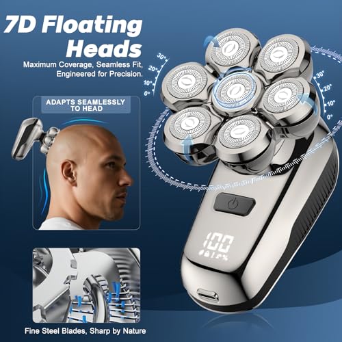 Head Shaver for Bald Men, Coklean 1400mAh Detachable Electric Shavers Rechargeable Rotary Shaver with LED Display & 8500RPM Motor IPX6 Waterproof Dry/Wet Electric Razor, Gift for Dad Husband