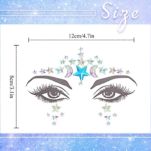 3 Pieces Star Face Stickers Crystdl Face Jewels Rhinestone Silver Rave Party Accessories for Women and Girls (B)