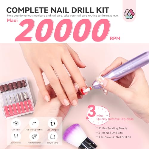 SAVILAND Dip Powder Nail Kit with Drill: 6 Color Winter Dip Nails Powder Starter Kit Pink Nude Glitter Clear with Liquid Set Base Top Activator French Manicure Beginner DIY Home Christmas Gift